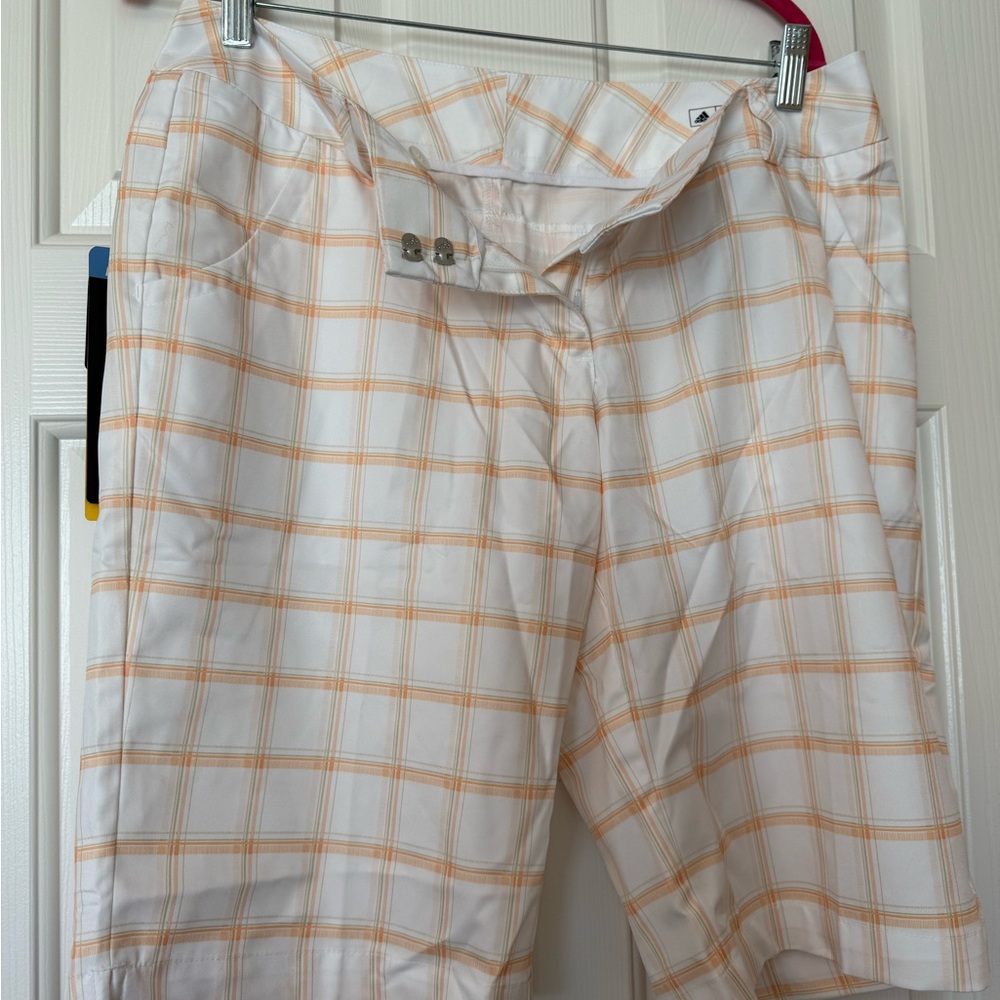 adidas Women's Checkered Shorts in White and Orange